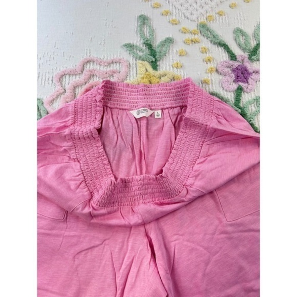 Candace Cameron Bure Pink Smocked Waist Wide Leg Pants Cotton Linen Blend L - Picture 6 of 10